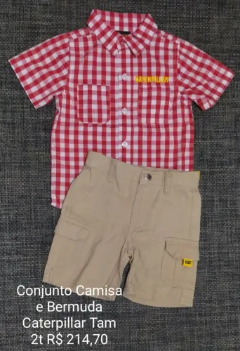 Conjunto de camisa xadrez + bermuda social - marca Caterpillar- tamanho 2