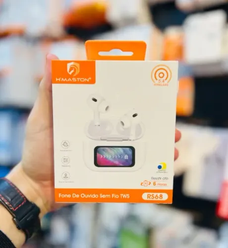 Fone Bluetooth H'Maston RS68 TWS 5.4 com Tela Touch | Redução de Ruído | Loja Play Store E