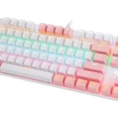 Teclado Mecânico Bicolor Bajeal K100 De 87 Teclas Branco com Rosa
