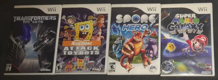 Kit/Lote 4 Jogos Wii - Super Mario Galaxy, Transformers, Spore Hero, Nicktoons Attack of t