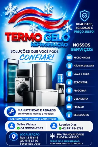 Manutenção em geladeira, freezer, bebedouro, máquina de lavar e microondas