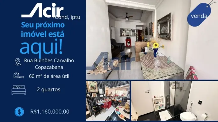 ACIR ADMINISTRADORA- APARTAMENTO PORTEIRA FECHADA EM COPACABANA-R$1.160.000,00