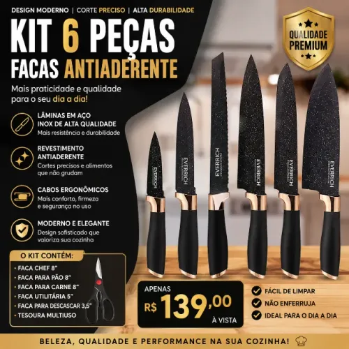 Kit 6 Peças Facas Antiaderente PAGAMENTO NA ENTREGA