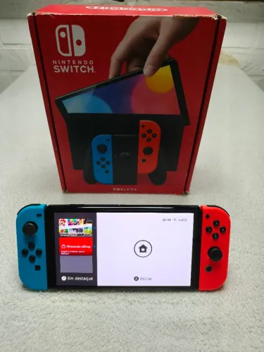 NINTENDO SWITCH OLED DESBLOQUEADO 128GB - NEON VERMELHO E AZUL