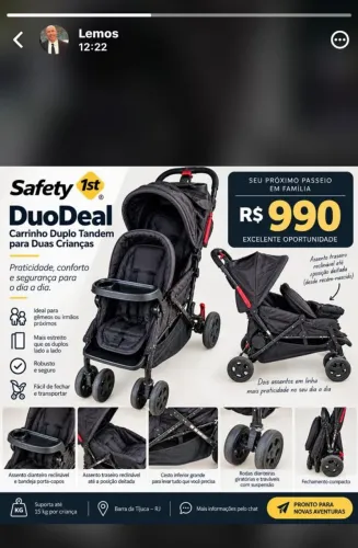 Carrinho Duplo Safety 1st DuoDeal Tandem - Gêmeos/Irmãos