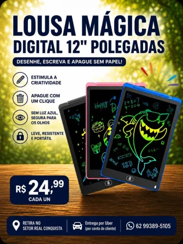 Lousa Mágica Digital 12 Polegadas LCD Infantil para Desenho e Escrita