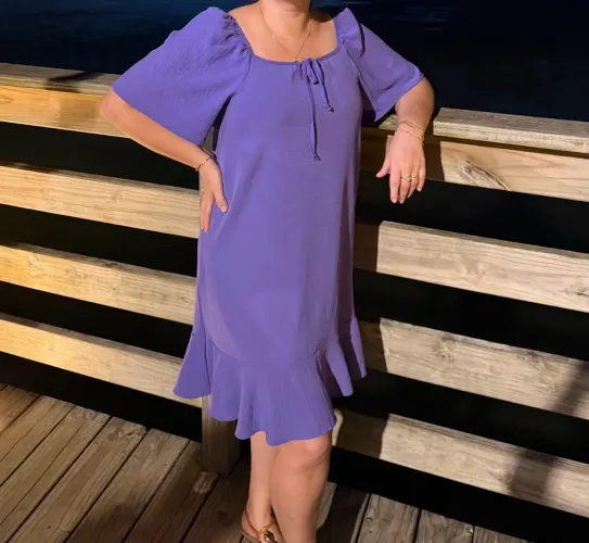 Vestido Lilás mídi com manga
