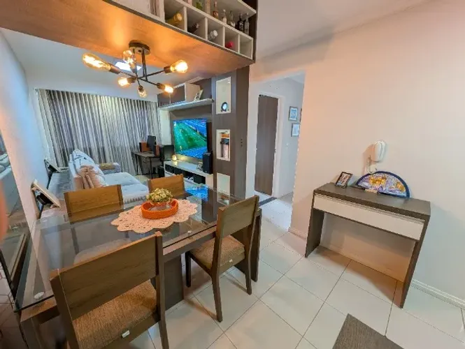 Apartamento mobiliado 2 quartos suíte 53m² com piscina aquecida e lazer completo.