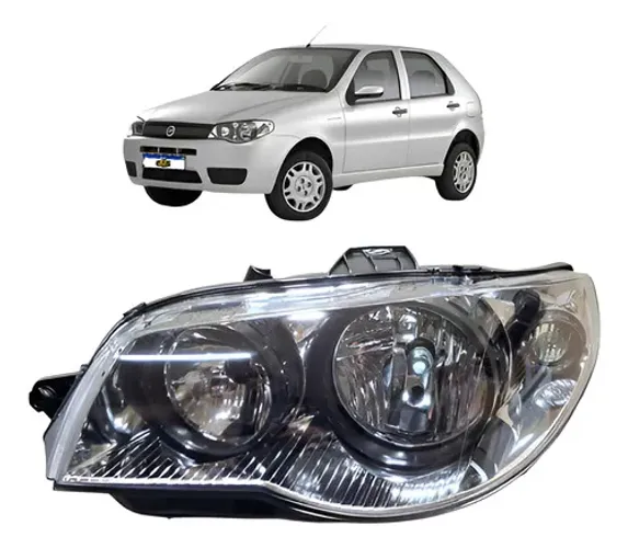 Farol Esquerdo Palio Siena 2004 A 2015 Cromado Canhão Preto Esquerdo/motorista