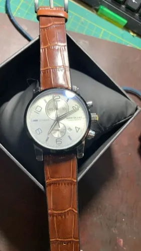 RELOGIO MONTBLANC FLYBACK CRONO PULSEIRA COURO MARROM (SEM USO RARO) 