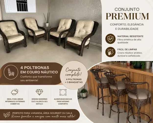 Conjunto de poltronas e banquetas
