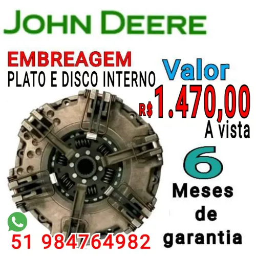 EMBREAGEM PLATO E DISCO INTERNO DO TRATOR JOHN DEERE RECONDICIONADO A BASE DE TROCA 