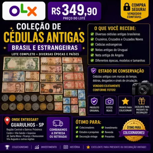 Coleção de Cédulas Antigas Brasil e Estrangeiras | Lote Numismática