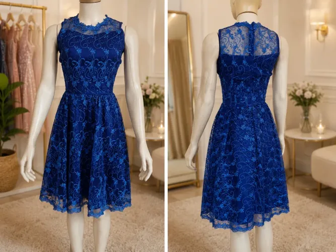 Vestido Azul Royal em Renda Bordada 