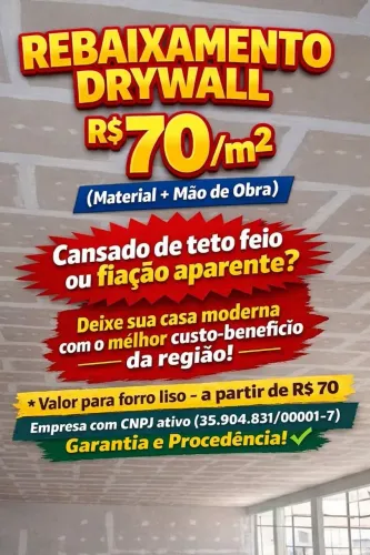 Rebaixamento de Drywall a Partir de R$ 70 m² (Material e Mão de Obra)