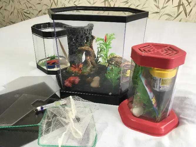 3 Aquários em acrílico e Ornamentos (Excelente)