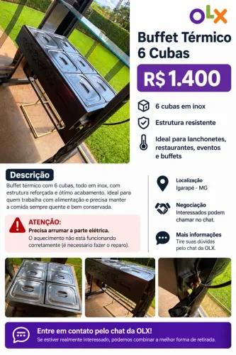 Buffet Térmico 6 Cubas 