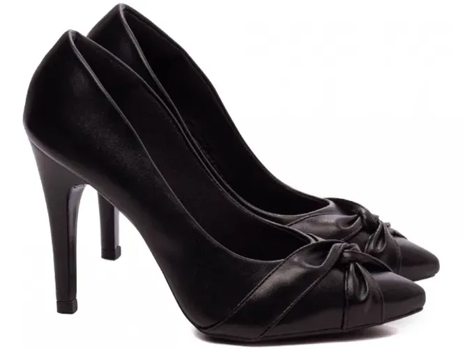 Sapato Feminino Scarpin Salto Alto Bico Fino Preto 9200