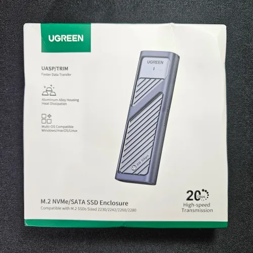 Case portátil para SSD M.2 Ugreen 20 Gbps + Cabo USB-C - Novo