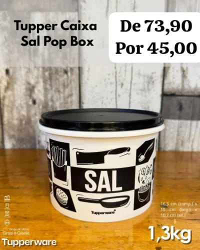 Caixa de sal pop box tupperware 1,3 kilos