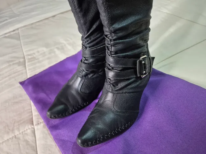 Bota cano alto preto número 34 Ramarim Confort salto 5cm