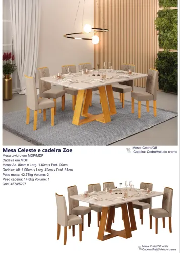 Mesa de Jantar 1,60m com 6 cadeiras - Promoção