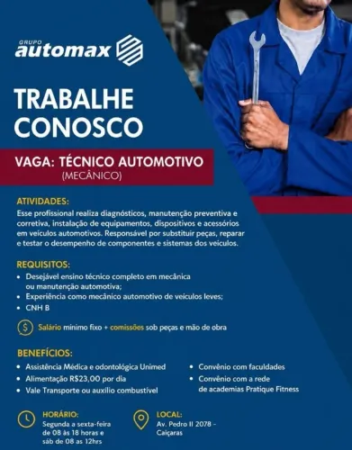 VAGA: Técnico Automotivo (Mecânico) D PASCHOAL