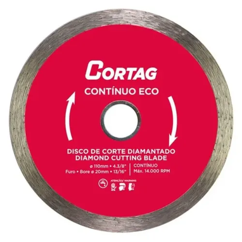 Disco de Corte Diamantado Contínuo Cerâmica Tijolo 4.3/8" 110mm x 20mm Cortag 61548