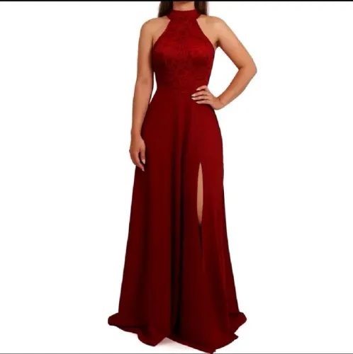 Vestido longo de festa com fenda tamanho XG com renda guipir