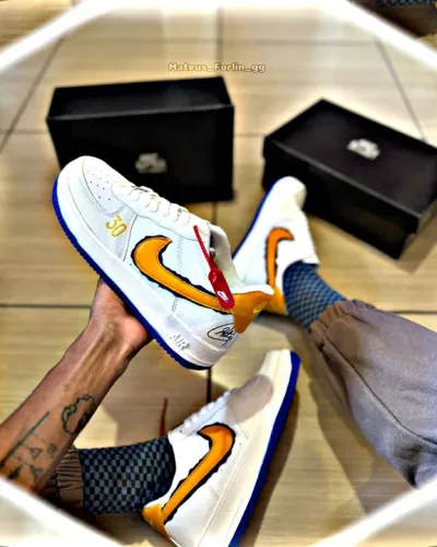 Nike Air Force Premium Customizado - S. Azul. Dt. Amarelo Royal 
