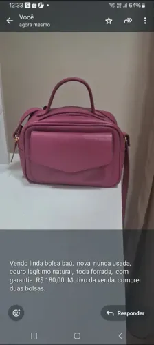 Bolsa baú couro legítimo natural