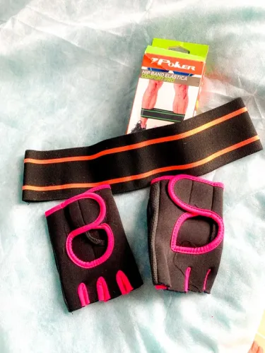 Kit academia - Elástico + Luva para exercícios físicos e atividades esportivas