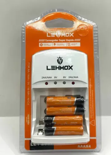 CARREGADOR DE BATERIA AAAX4 LEY-2057 COM BATERIA DE BRINDE