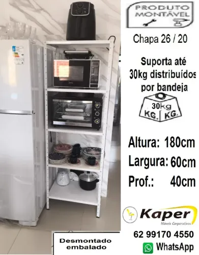 Estante  / prateleira aço torre 60 Alta 5B  ( novo ) ideal para fornos e Micro-ondas