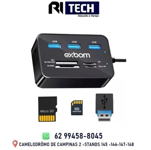 Hub Usb 2.0 Multiportas Com Leitor De Cartão 7 Em 1 Completo