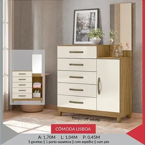 Cômoda Lisboa com espelho - Promoção 