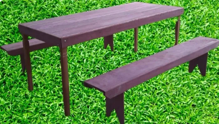 Mesa de madeira 200x80 com bancos - perfeita para o seu jardim!