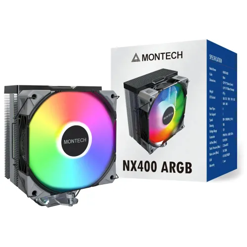 Cooler para Processador Montech NX400 ARGB, 120mm, Intel-AMD, Preto