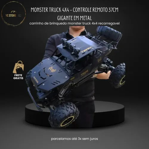 Carrinho Monster Truck 4x4 - Controle Remoto 37cm Gigante Em Metal