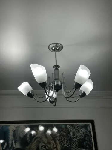 Luminária Pendente Duplo Com 05 Vidros Flor Tulipa 05 Juntos Cor Prateado 110V/220V