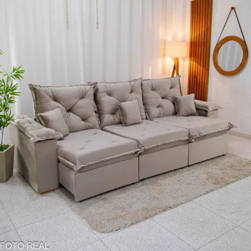 Sofá Retrátil Reclinável Malibu 2.90m Linho Cinza 1008 - D33