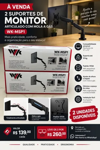 SUPORTE DE MONITOR ARTICULADO COM MOLA A GÁS ? NOVO