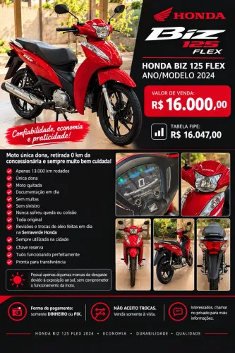 Vendo - HONDA BIZ 125 FLEX ? ANO/MODELO 2024