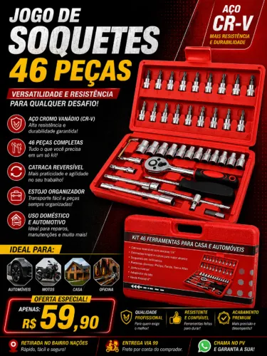 Jogo de Soquetes 46 Peças - Novo