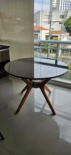 Mesa De Jantar NOVA Redonda 1,10 Tampo Mdf 25mm Com Vidro