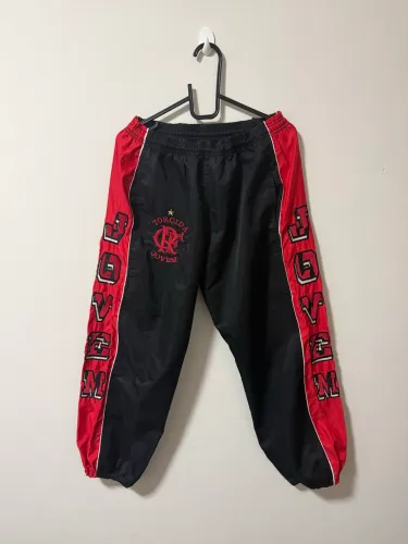 Calça Torcida Jovem do Flamengo - Nylon Preta e Vermelha - Vintage anos 90/2000