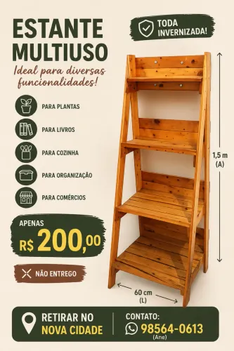 Estante de madeira com verniz