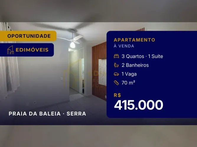 Seu novo lar: Apartamento 3 quartos na Praia da Baleia, perto de tudo