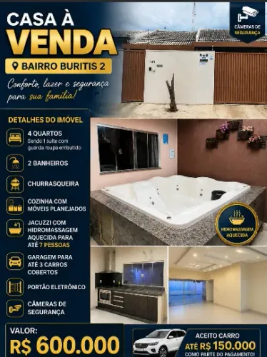 CASA COMPLETA COM JACUZZI AQUECIDA E ÁREA GOURMET NO BURITIS 2
