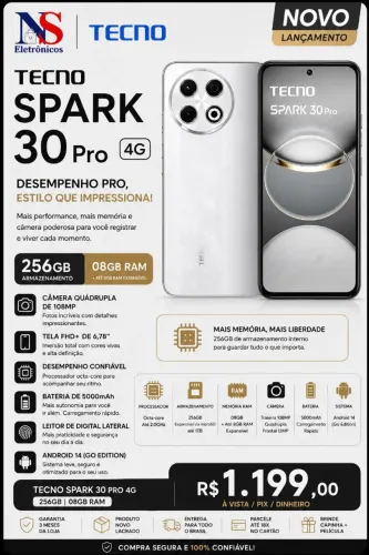 CEL TECNO SPARK 30 PRO KL7 8GB+256GB 6.78 BLACK LACRADO